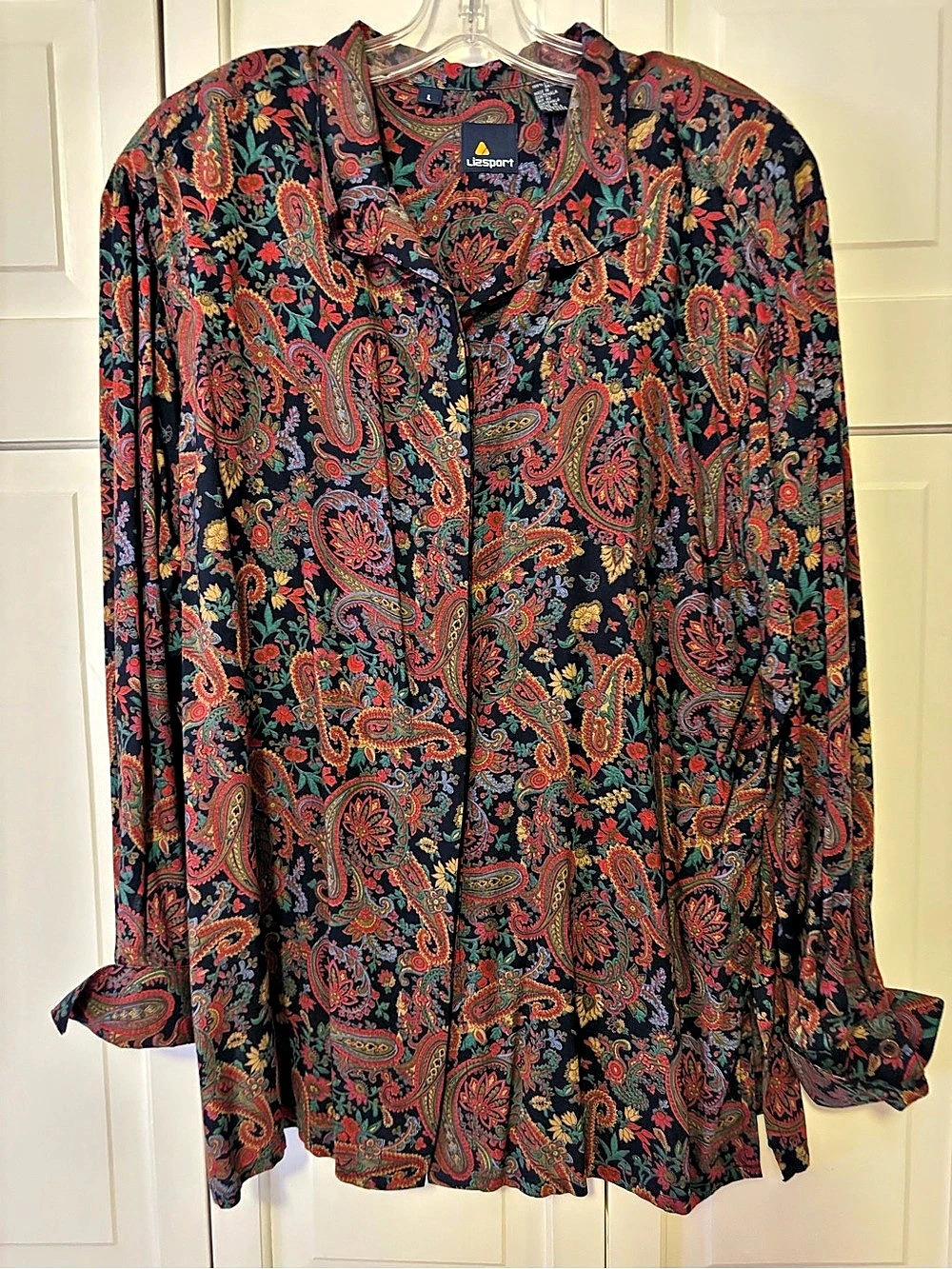 Lizsport Paisley Blouse Size Large in Black & Red